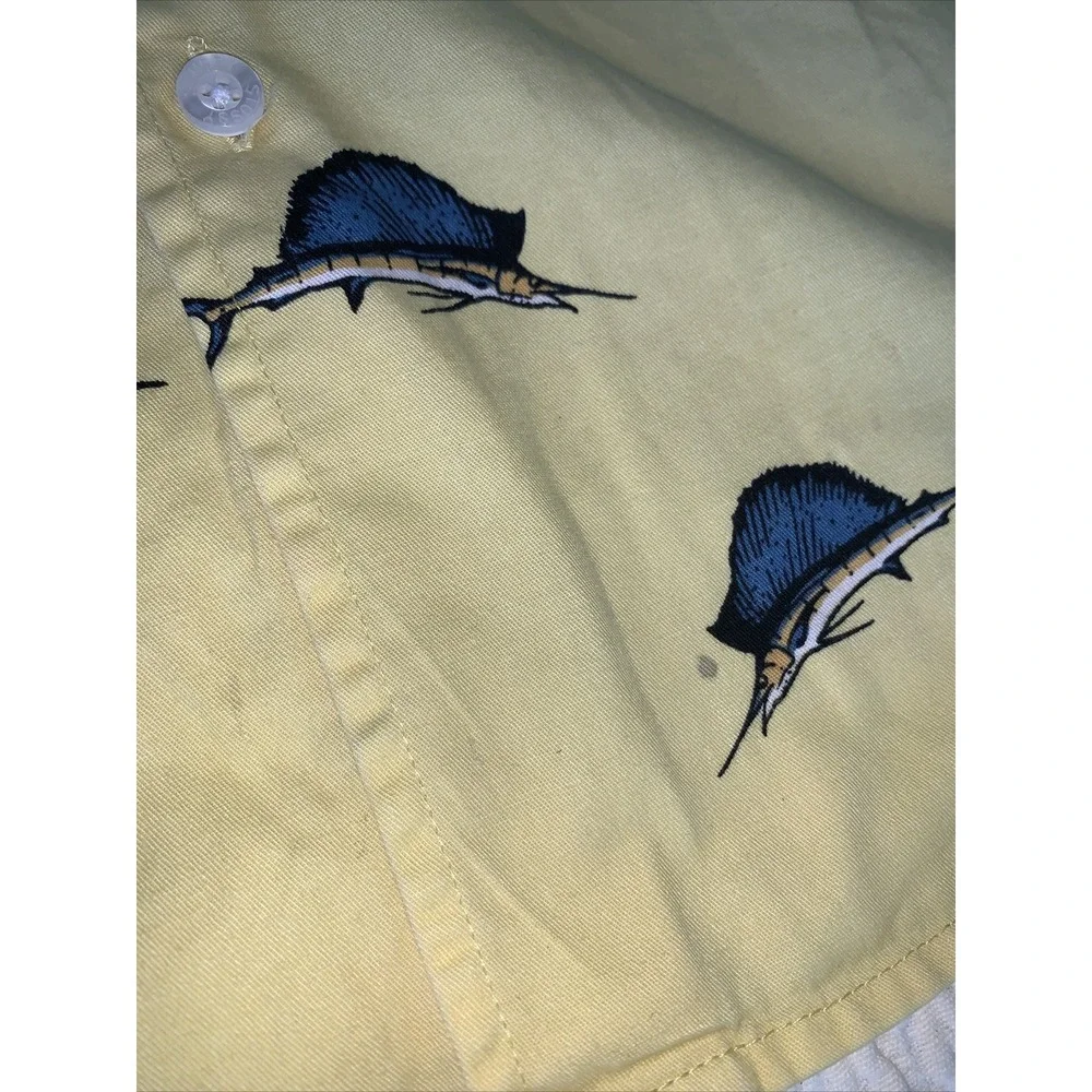 Stussy Marlins Hawaiian Button Up Shirt Yellow‎ Small Skate Fishing